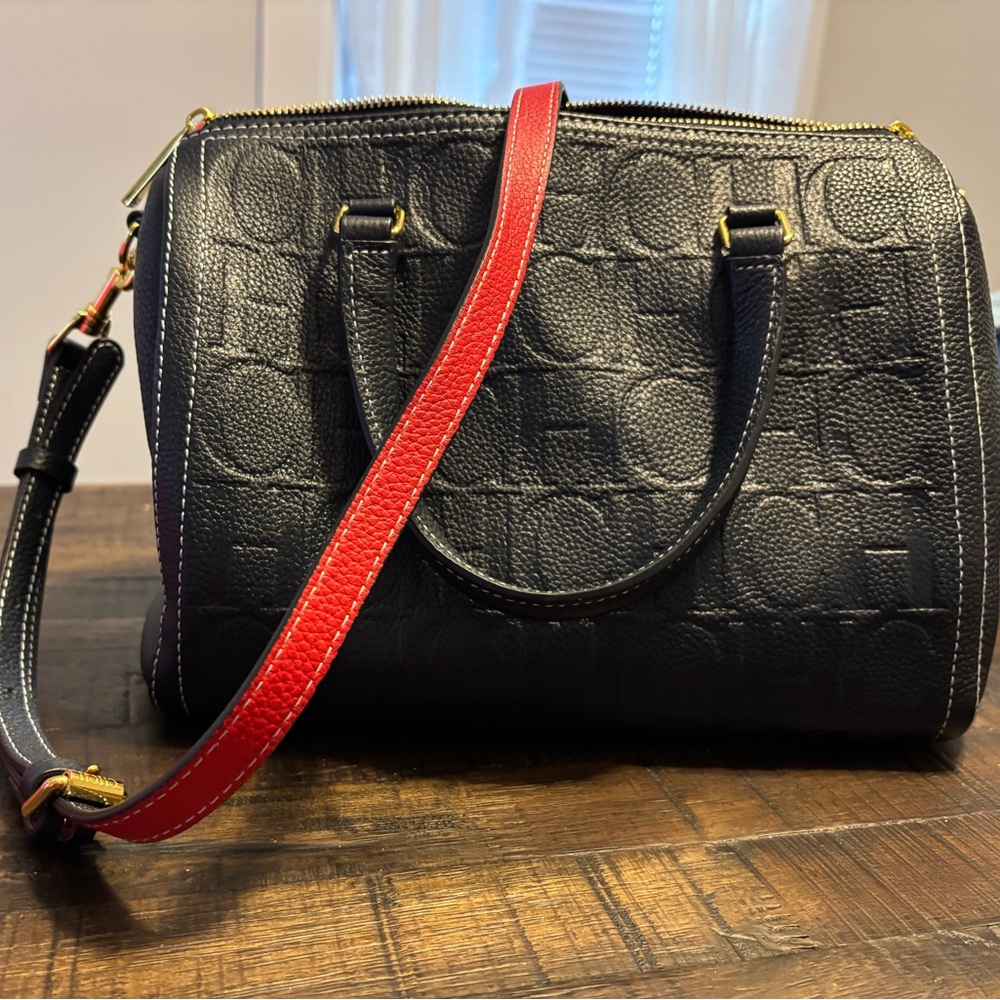Carolina Herrera Black Satchel with Red Strap